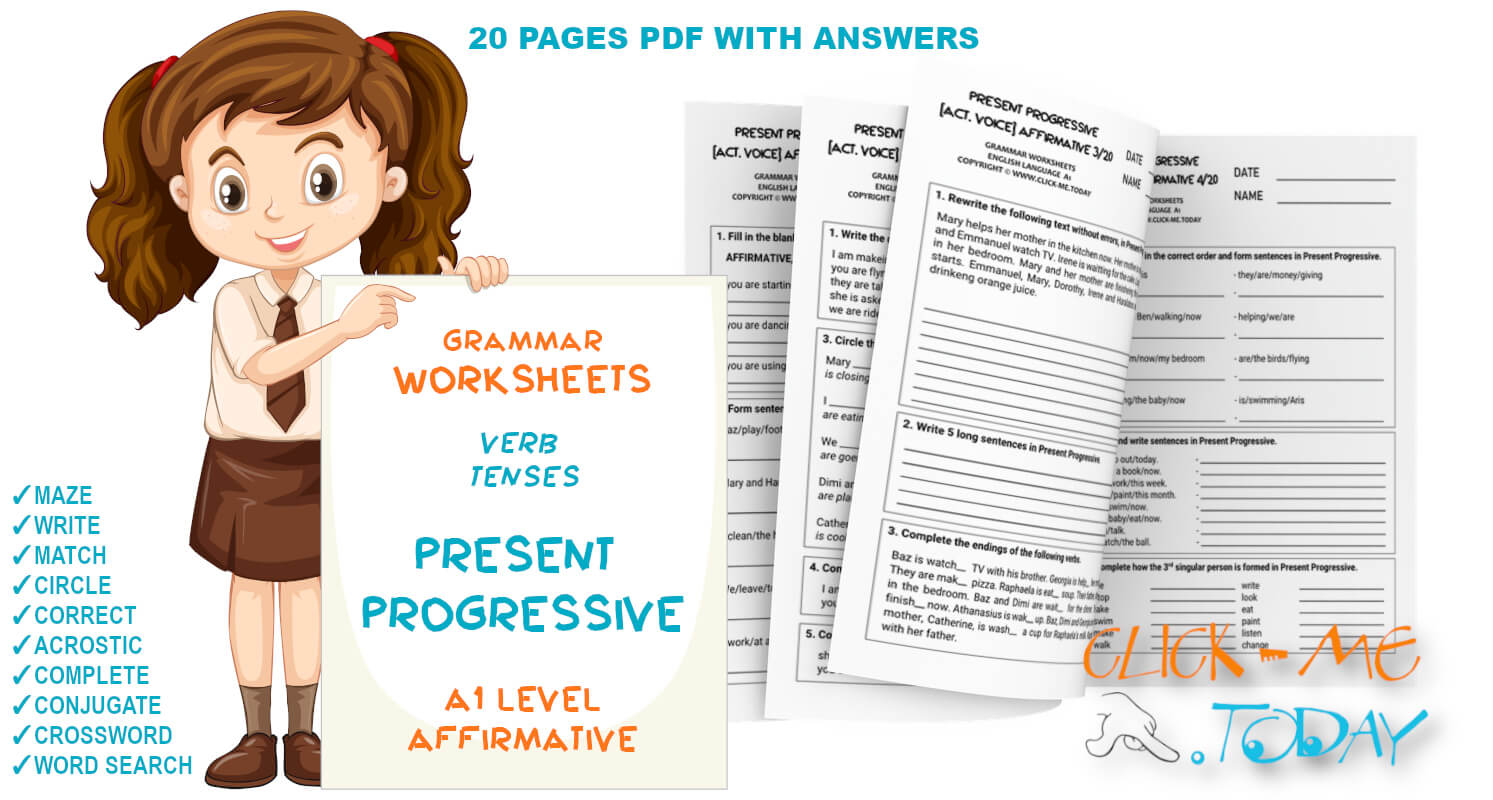 AFFIRMATIVE PRESENT PROGRESSIVE - PDF WORKSHEETS - ENGLISH A1