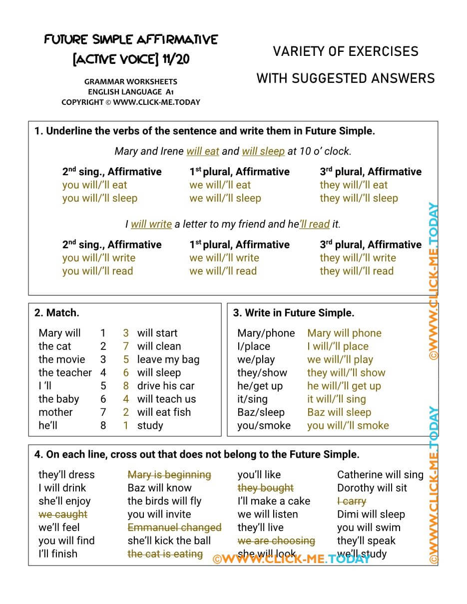 FUTURE SIMPLE WORKSHEETS WITH ANSWERS