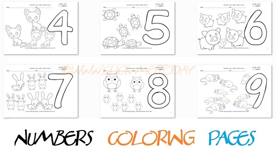 Numbers coloring pages - printable worksheets