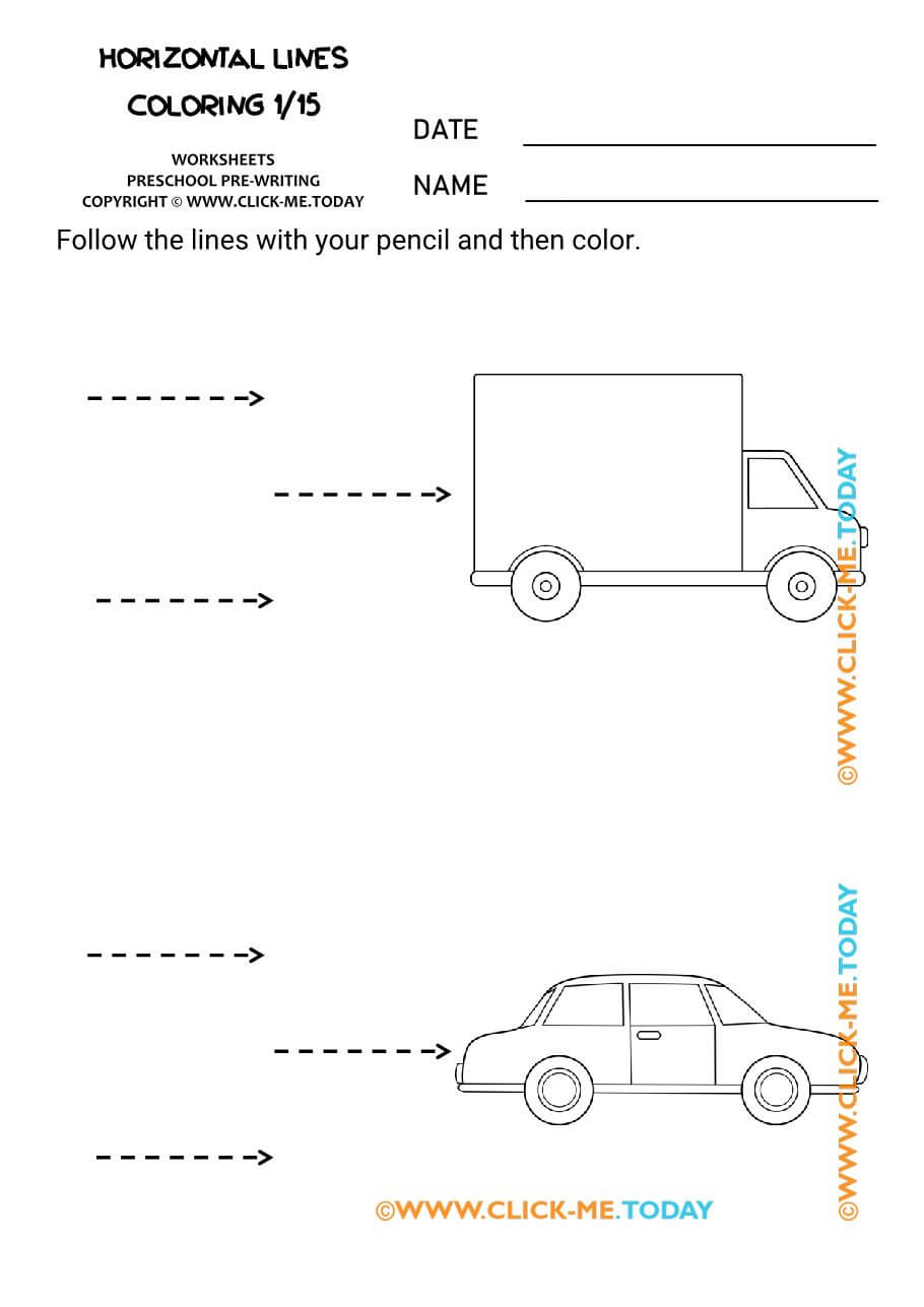 PREWRITING HORIZONTAL LINES coloring pages 1 trucks